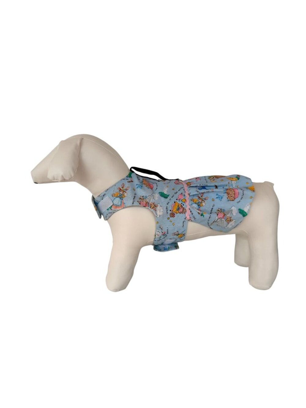 Handmade Small Breed Dog Adjustable Dress w Harness Blue Nursery Rhyme Pink Lace
